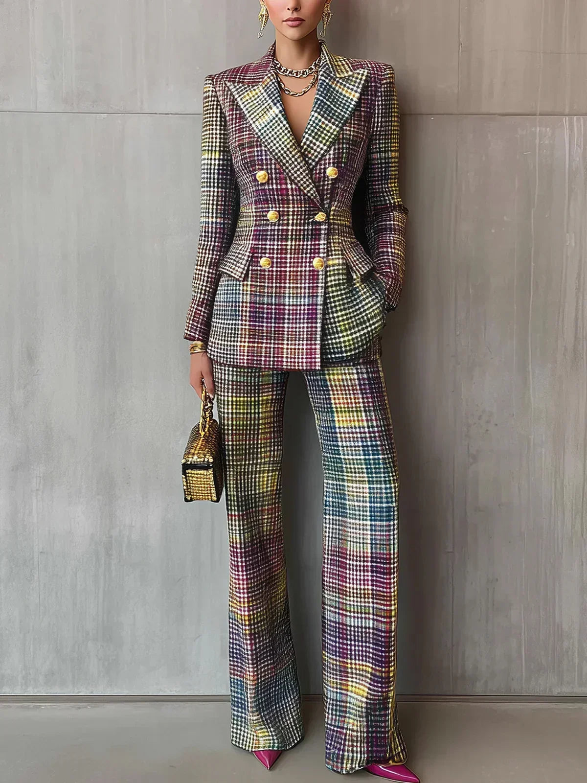 Women's Multicolour Double-Breasted Trouser Suit - image 1