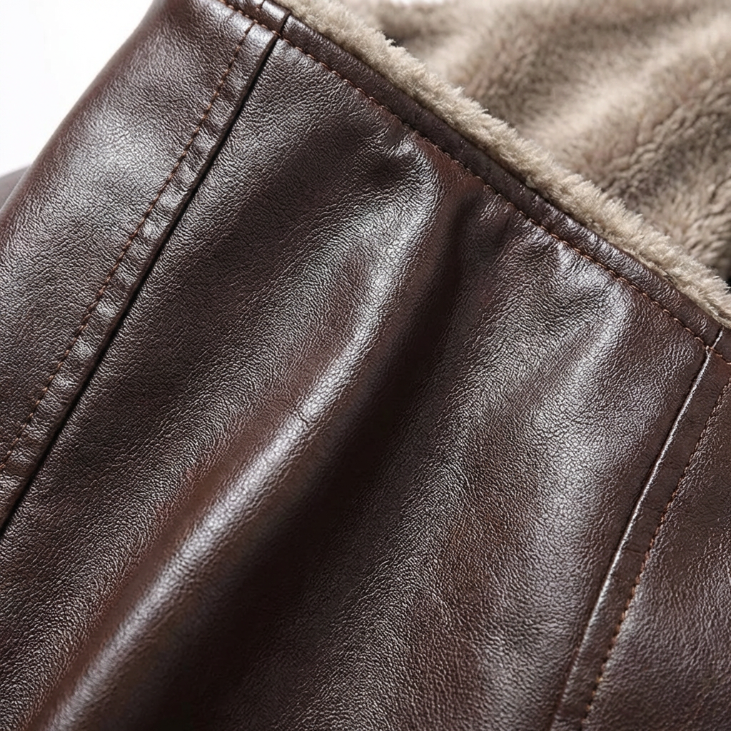 Men's Leather Look Jacket with Lapel Collar - image 6