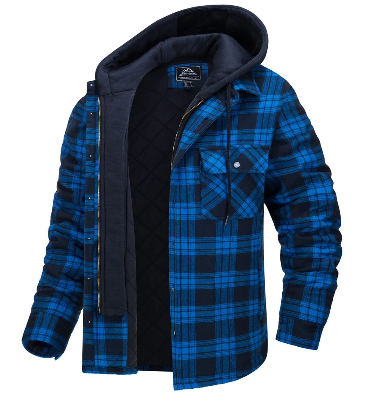Men's Plaid Hooded Jacket with Zip and Chest Pockets - image 5