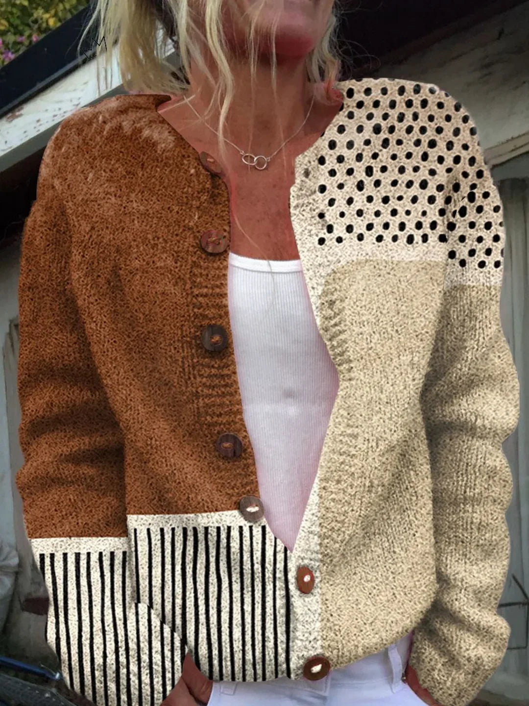 Women's Patchwork Knit Cardigan - image 1