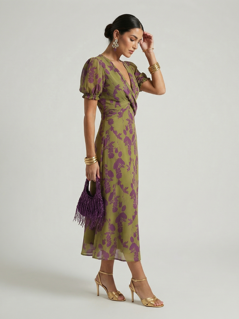 Viviane | Midi Wrap Dress with Floral Print