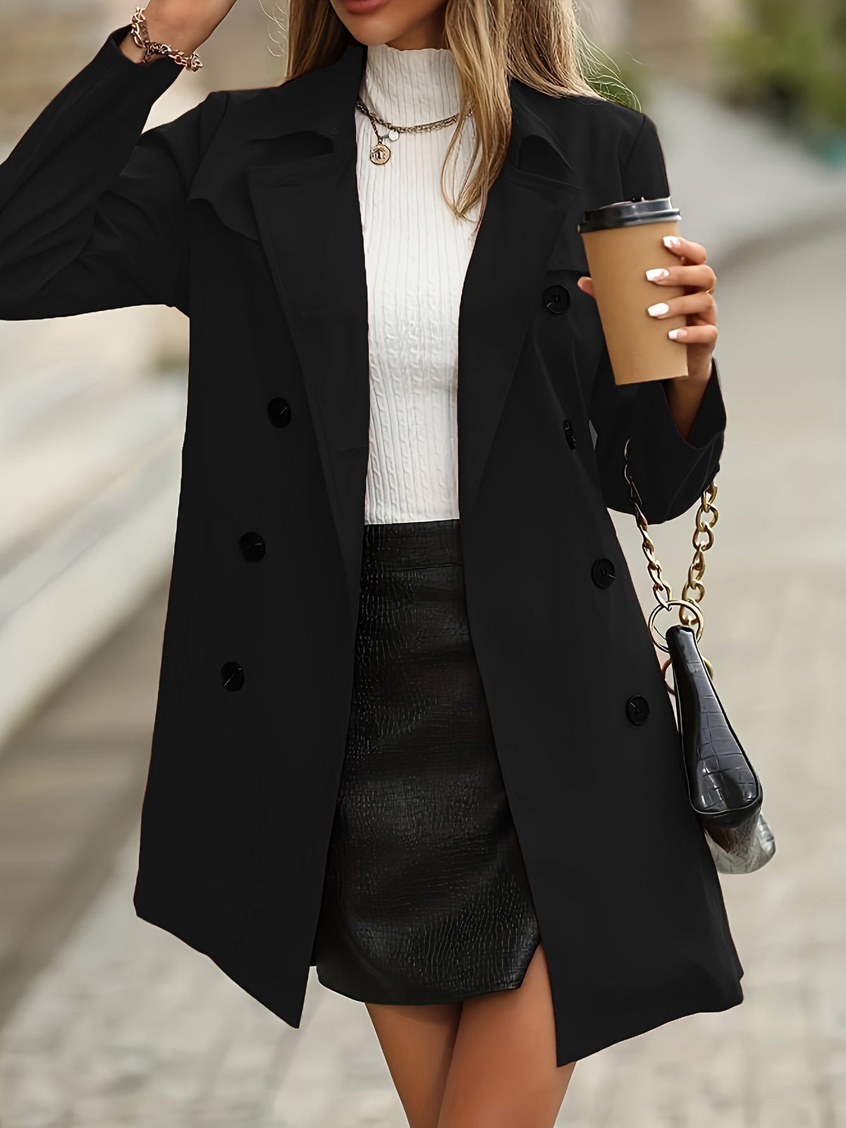 Women's Double-Breasted Trench Coat with Belt - image 6
