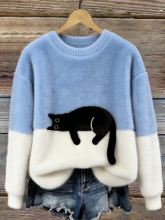 Women's Knit Jumper with Cat Graphic - image 8