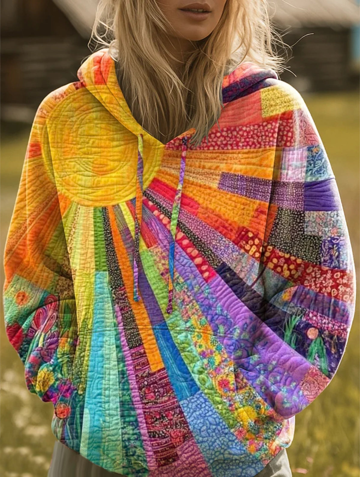 Women's Sunburst Patchwork Hoodie in Multicolour - image 1