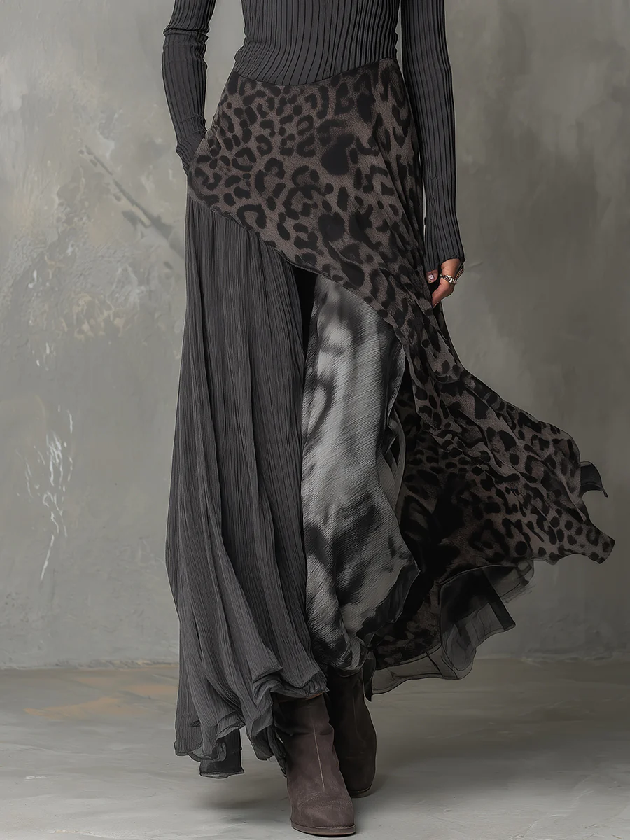 Women's Striped and Leopard Print Maxi Dress with Irregular Hem - image 4