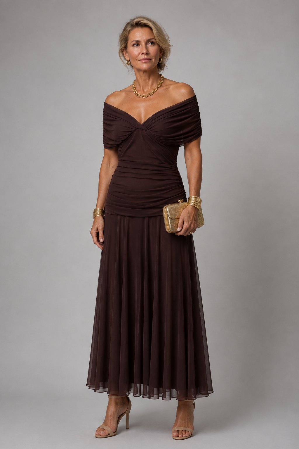Ariane | Midi Dress with Draped Shoulders