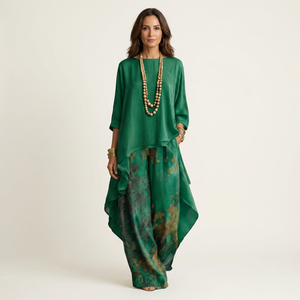 Cariola | Cotton-Silk Two-Piece Set with Asymmetric Tunic