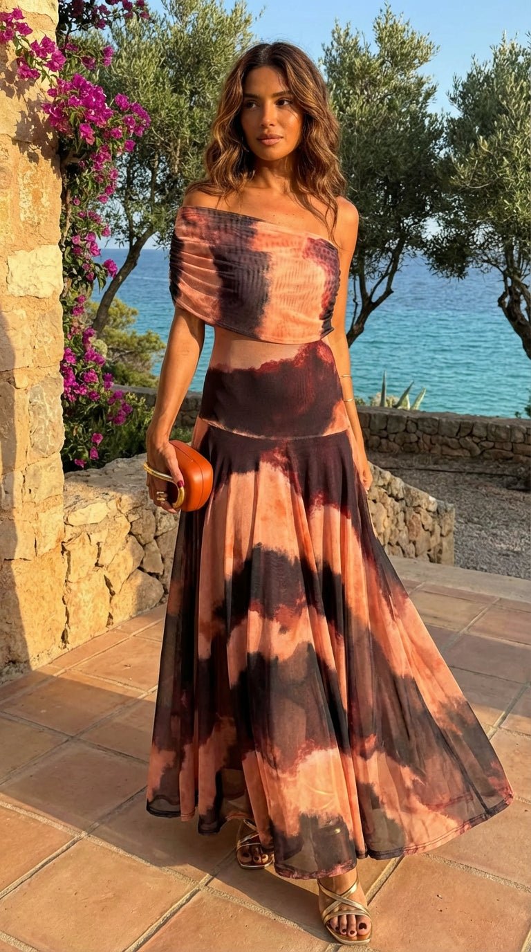 Bianca™ | Dress with Orange and Brown Print