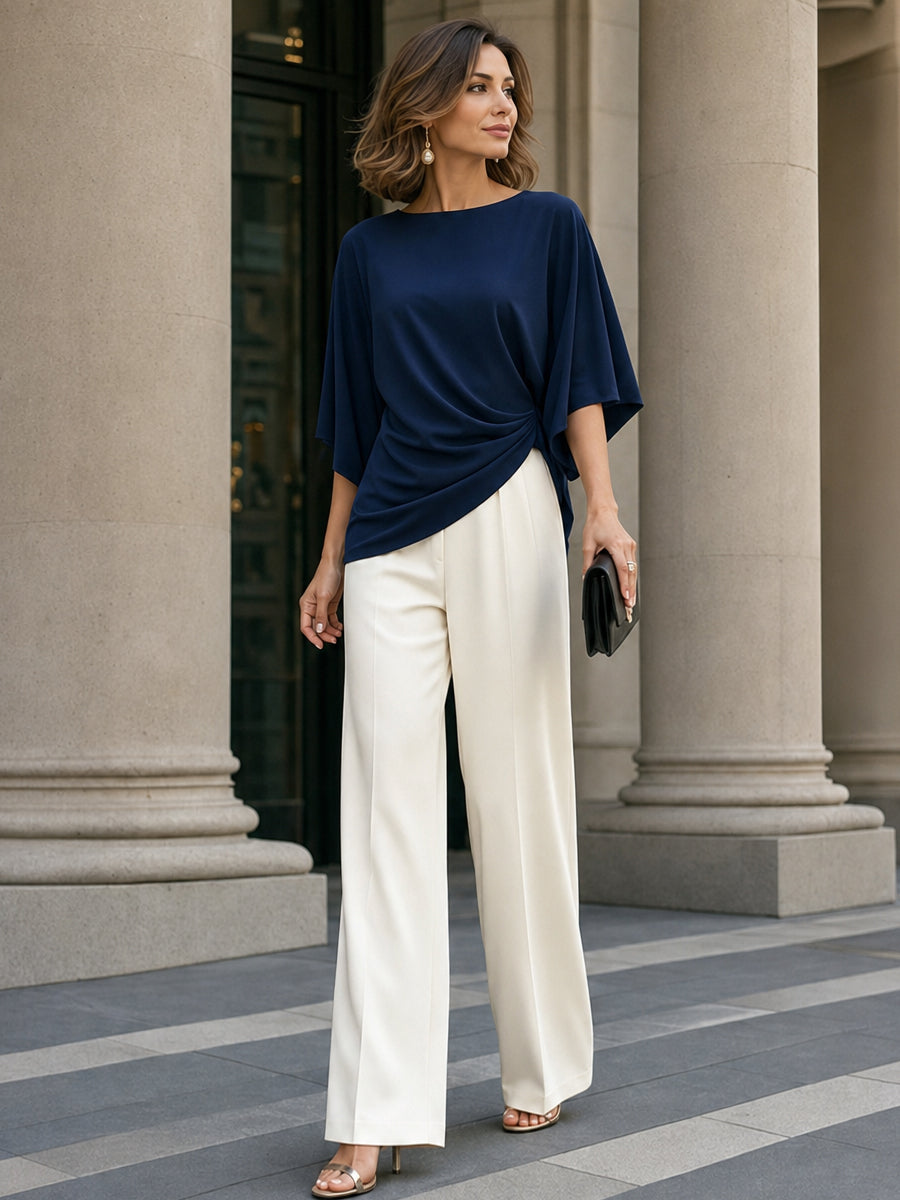 Gabriela | Draped Blouse and Wide Trousers Set