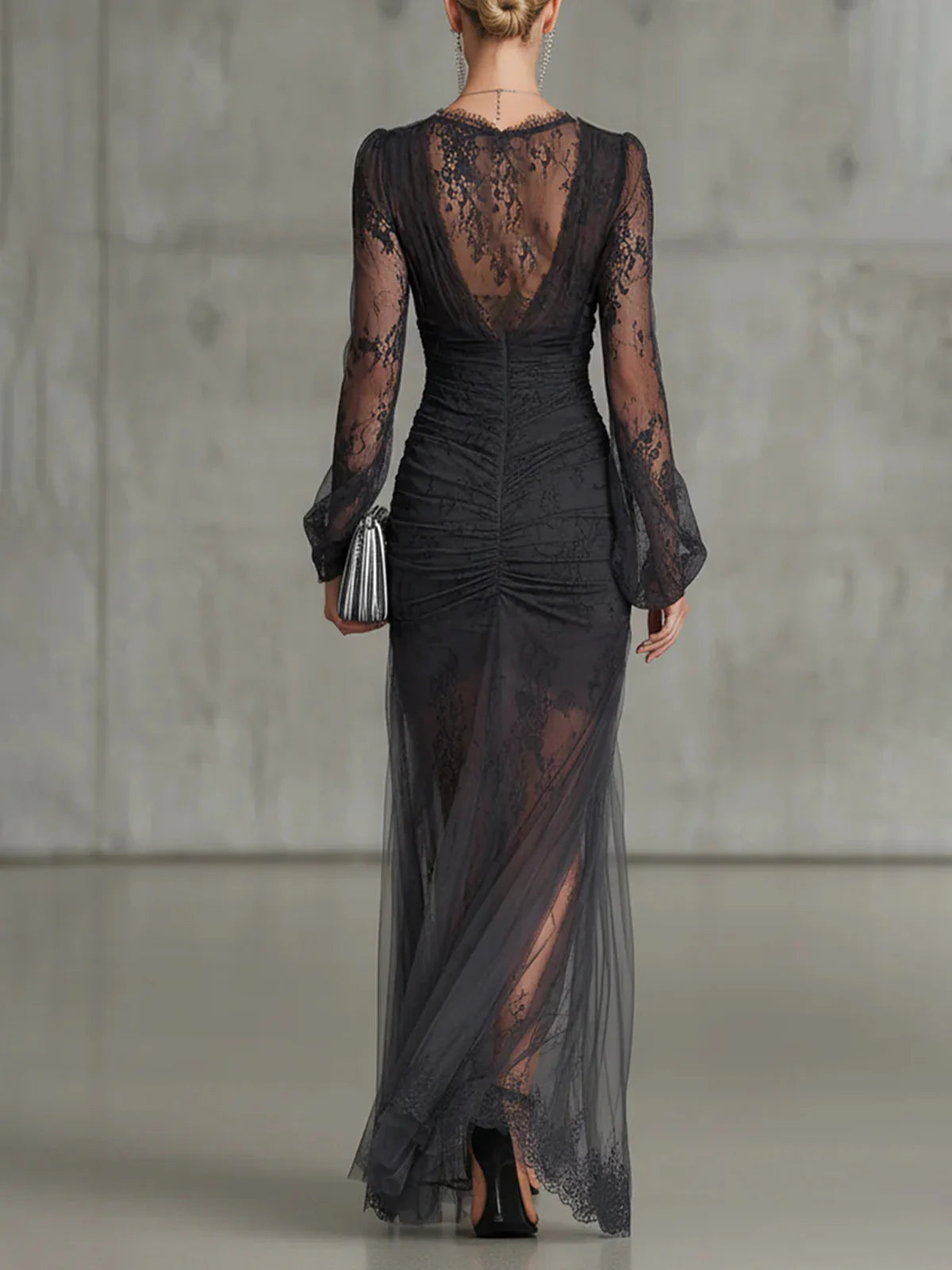 Diana | Lace Ruched Sheer Maxi Dress for Women
