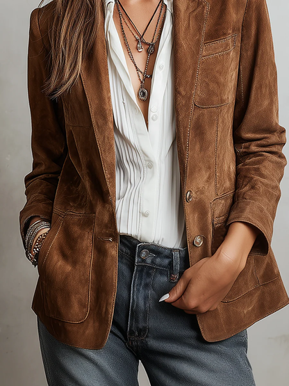 Women's Brown Suede Look Jacket - image 5