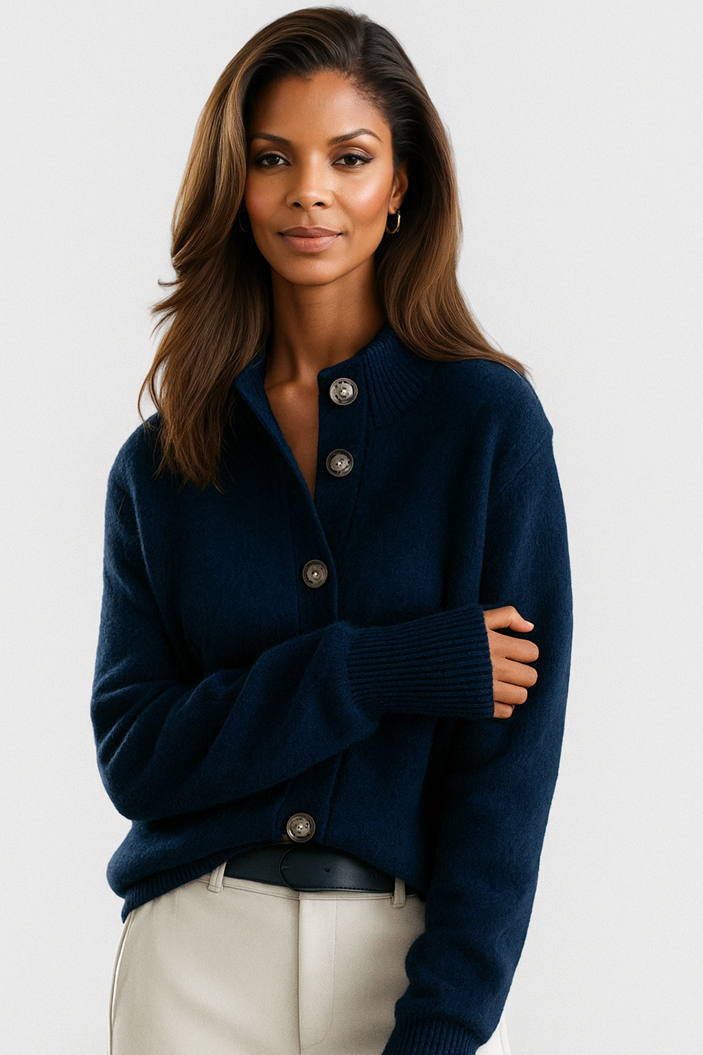 Women's Knit Button Cardigan with Collar - image 11