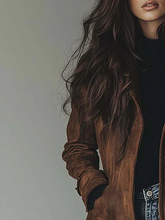 Women's Suede Look Trench Coat - image 2