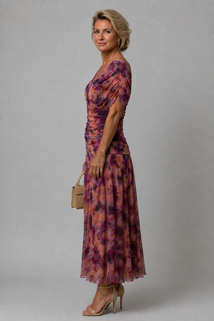 Ariane | Midi Dress with Draped Shoulders