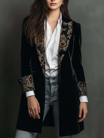Léontine | Fitted Baroque Print Black Blazer
