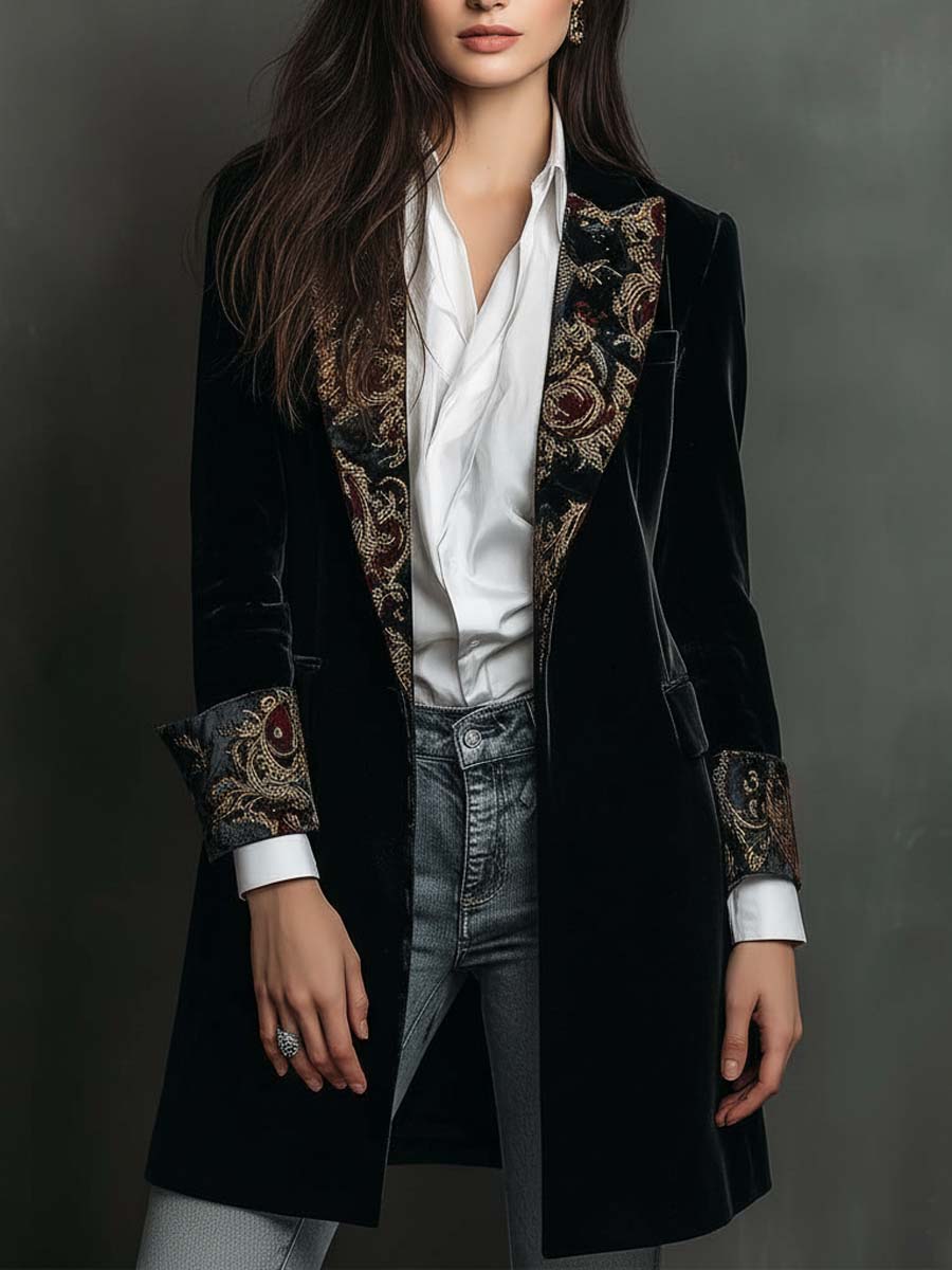 Women's Black Baroque Print Blazer - image 2