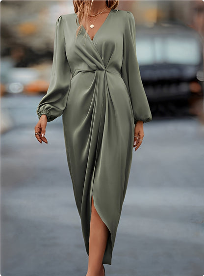 Women's Satin Look Wrap Dress with Belt - image 1