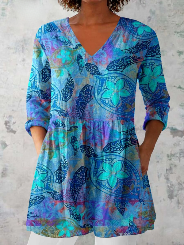 JULIETTE - Long Flowing V-Neck Blouse