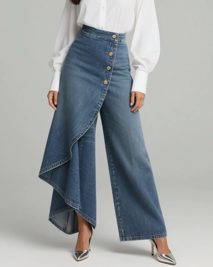 Women's Denim Look Wrap Trousers - image 1