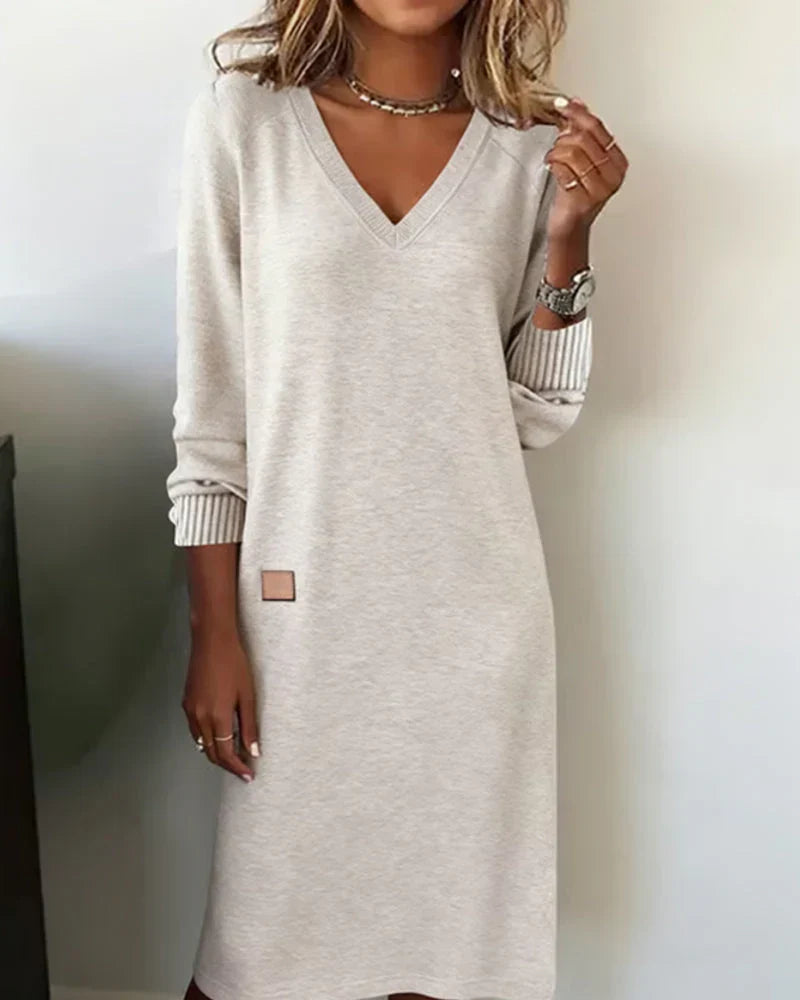 Women's V-Neck Midi Dress with Pockets - image 1
