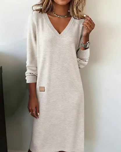 Women's V-Neck Midi Dress with Pockets - image 1