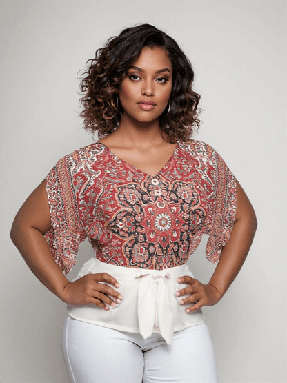 Loretta | Bohemian Print V-Neck Top