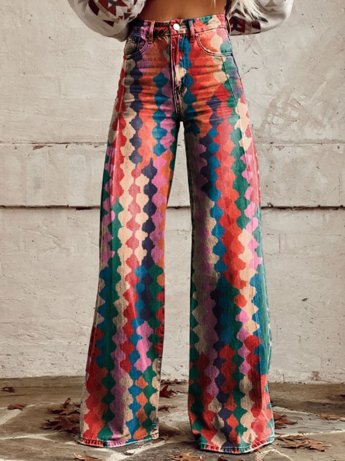 Women's Vintage Print Wide Leg Trousers - image 1