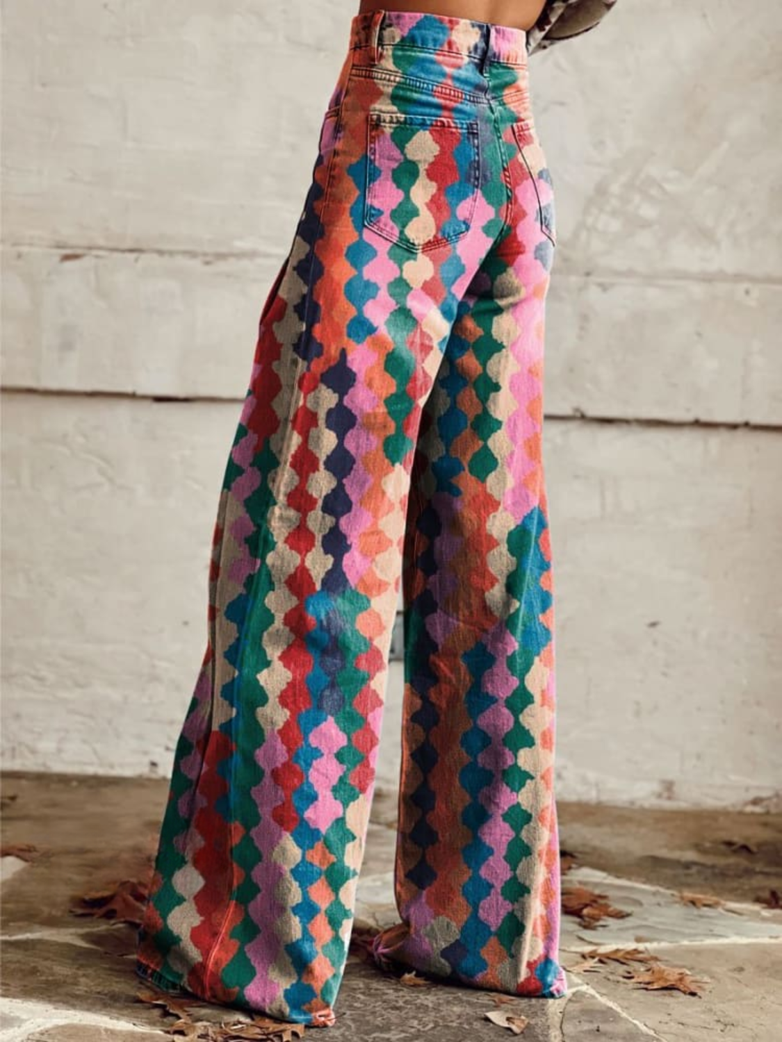 Women's Vintage Print Wide Leg Trousers - image 2