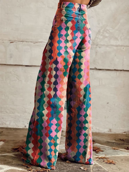 Women's Vintage Print Wide Leg Trousers - image 2