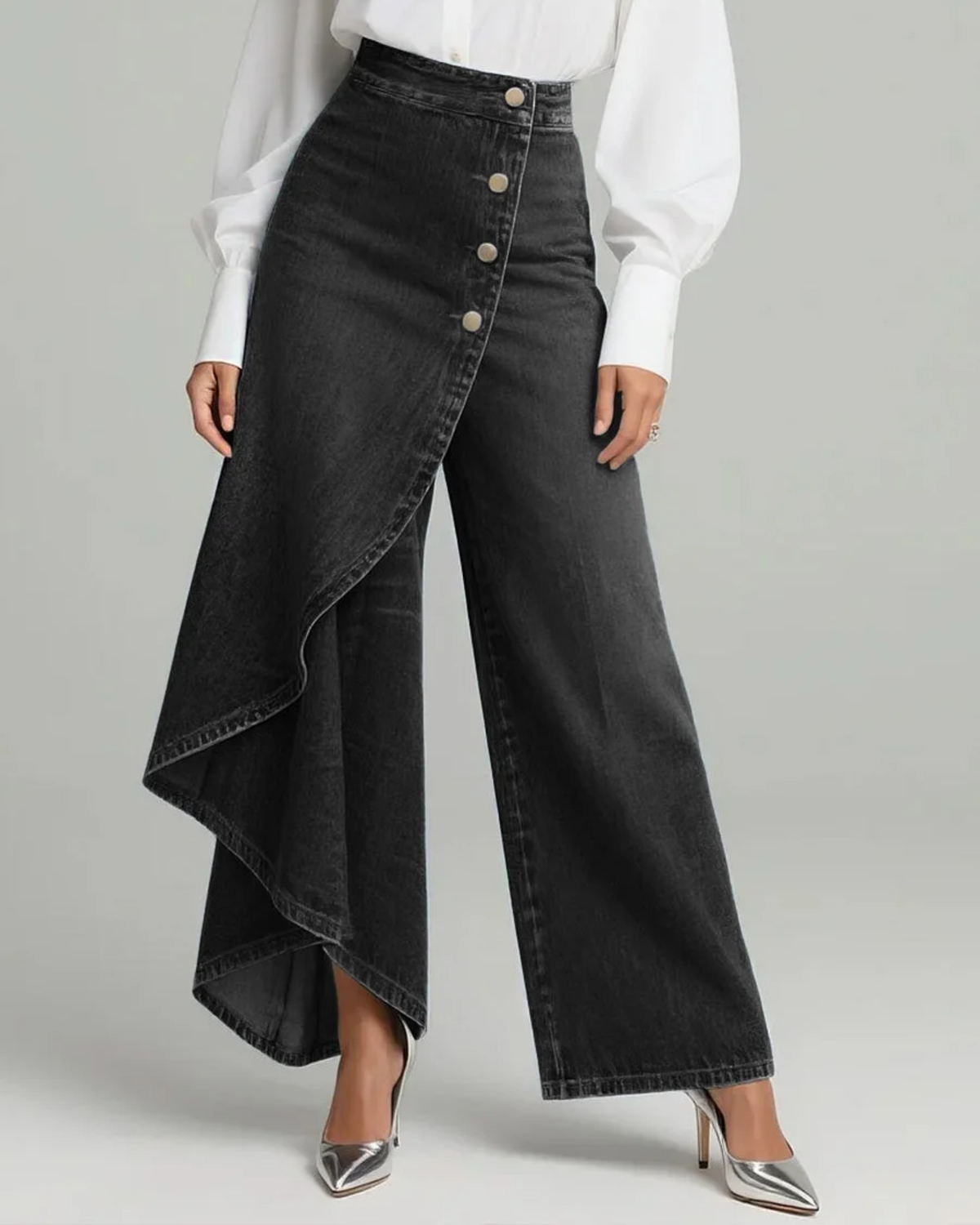 Women's Denim Look Wrap Trousers - image 3