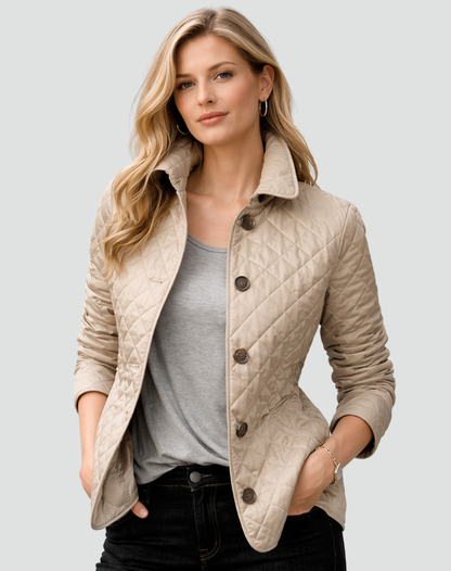 Women's Quilted Jacket with Collar and Button Fastening - image 6
