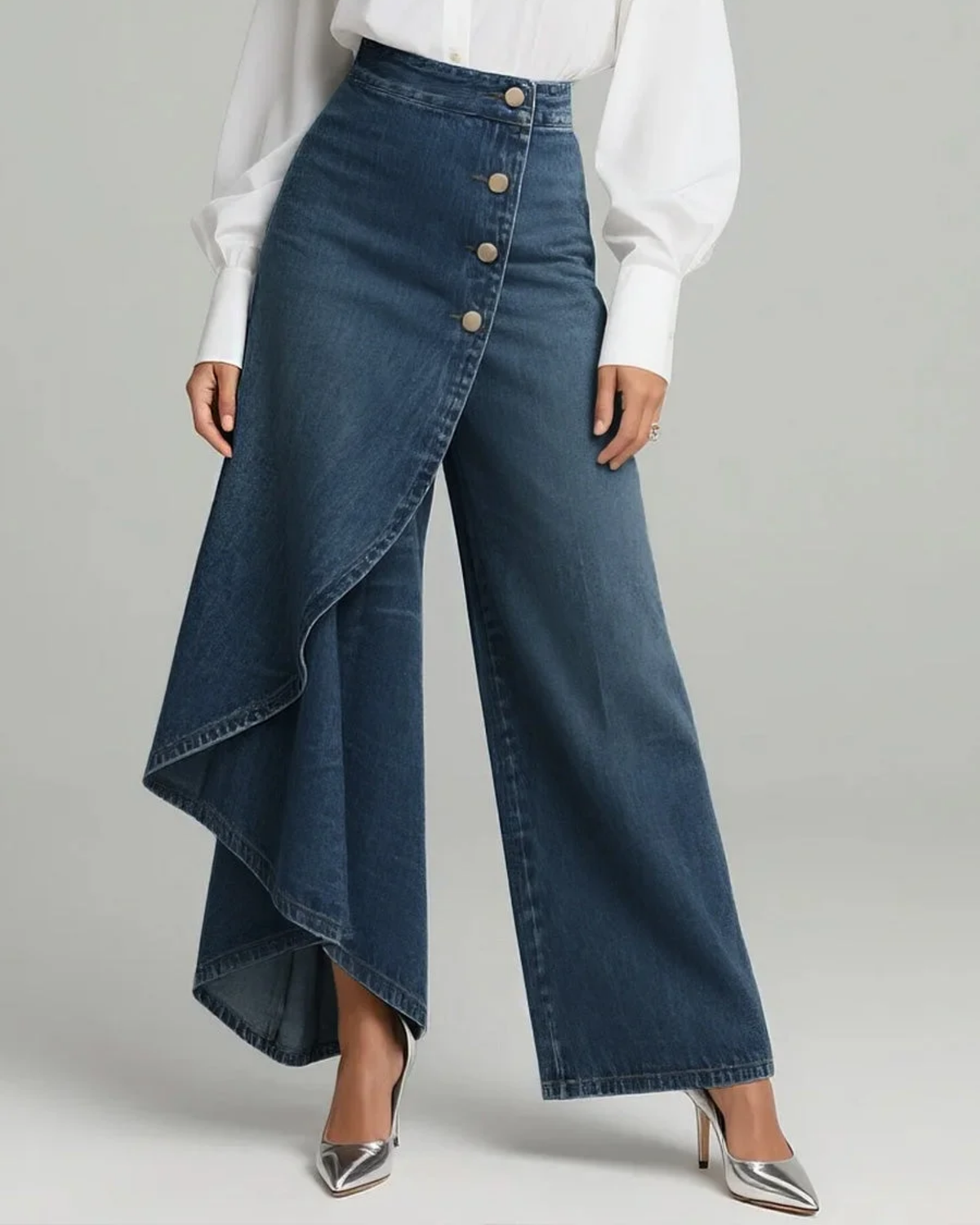 Women's Denim Look Wrap Trousers - image 2