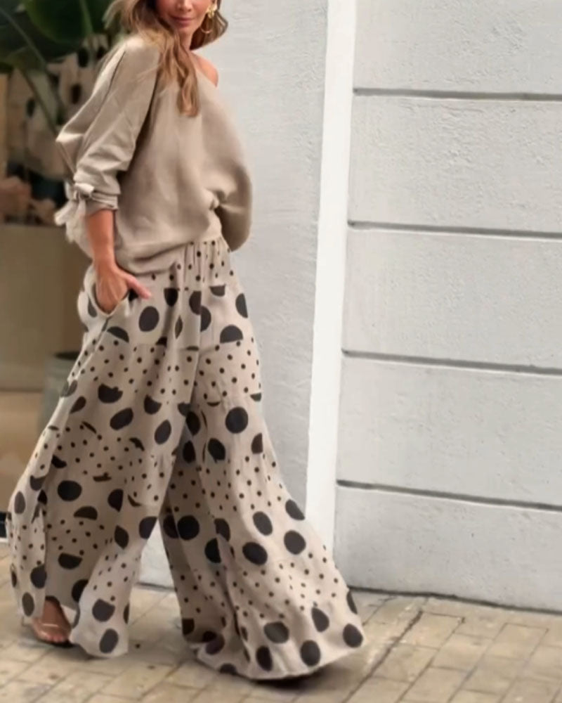 Simonetta | Coordinated Soft Shoulder Top + Printed Trousers