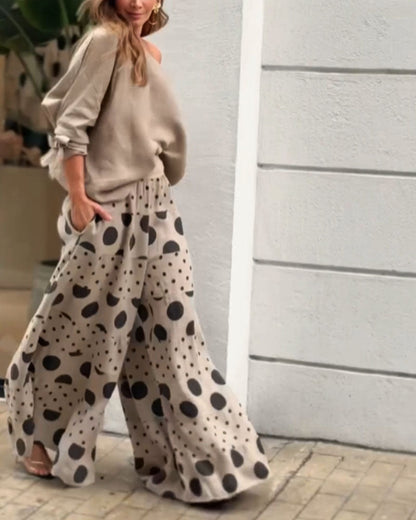 Simonetta | Coordinated Soft Shoulder Top + Printed Trousers