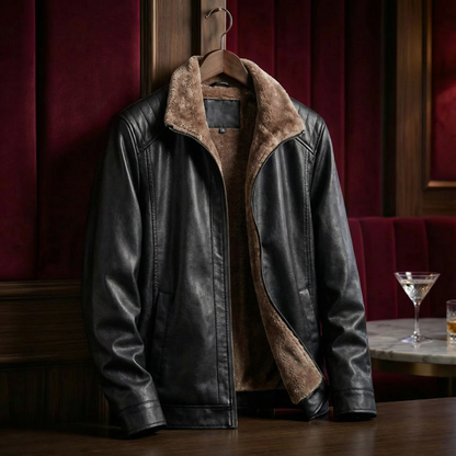 Men's Leather Look Jacket with Lapel Collar - image 2