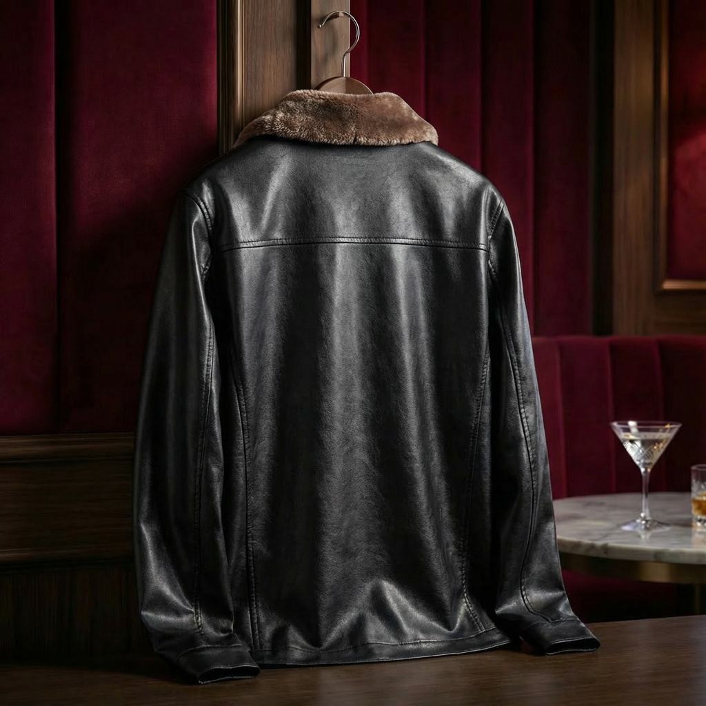 Men's Leather Look Jacket with Lapel Collar - image 3
