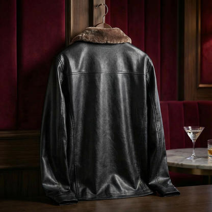 Men's Leather Look Jacket with Lapel Collar - image 3
