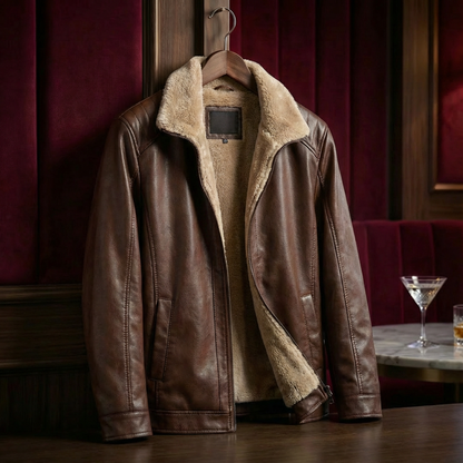 Men's Leather Look Jacket with Lapel Collar - image 1