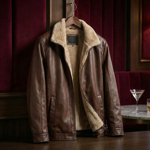 Men's Leather Look Jacket with Lapel Collar - image 1