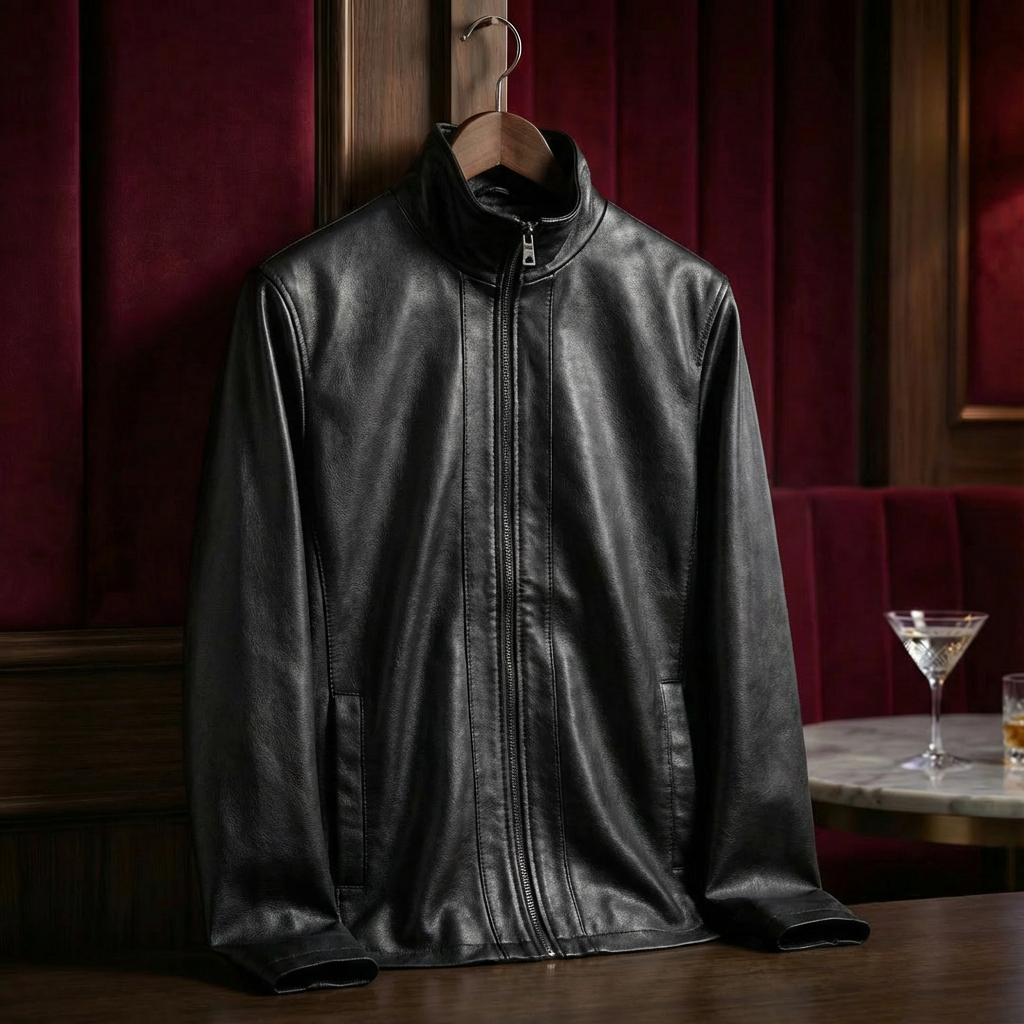 Men's Leather Look Jacket with Lapel Collar - image 4