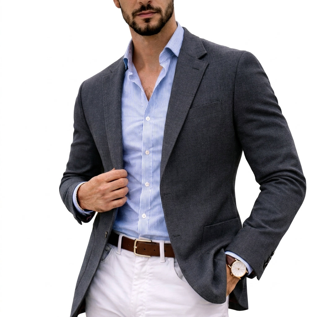 Men's Knit Blazer with Notch Lapel - image 3