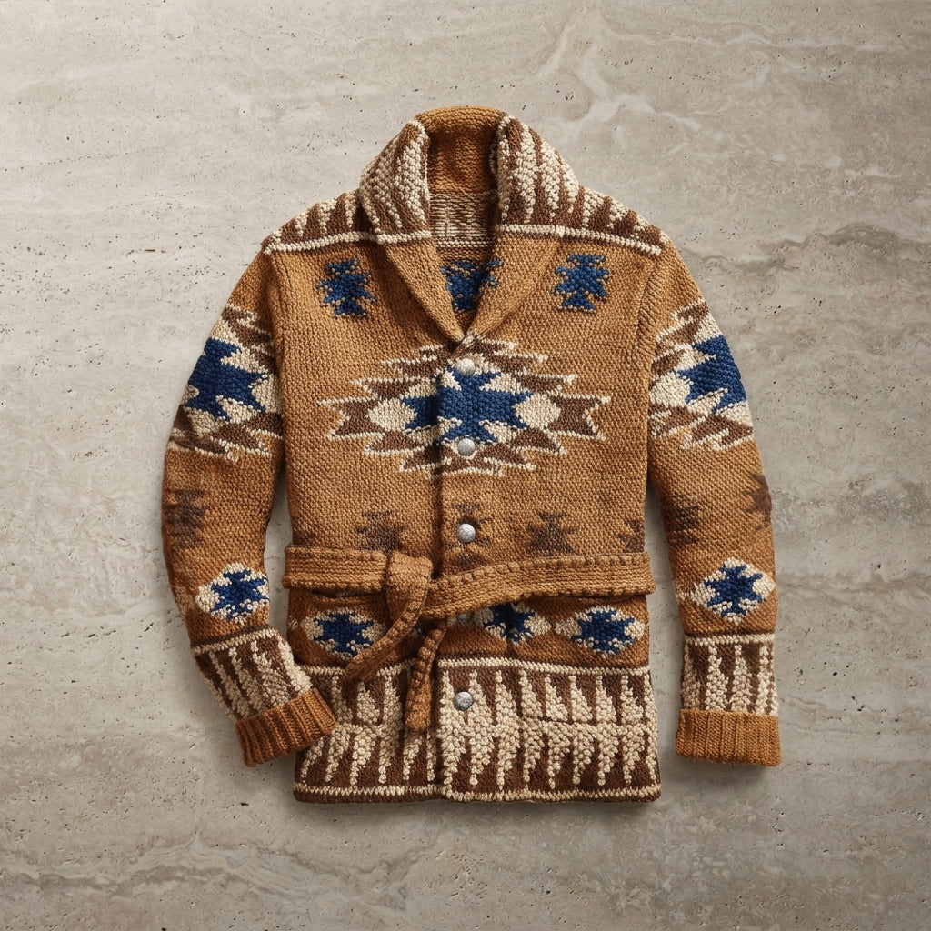 Men's Brown Jacquard Cardigan - image 1