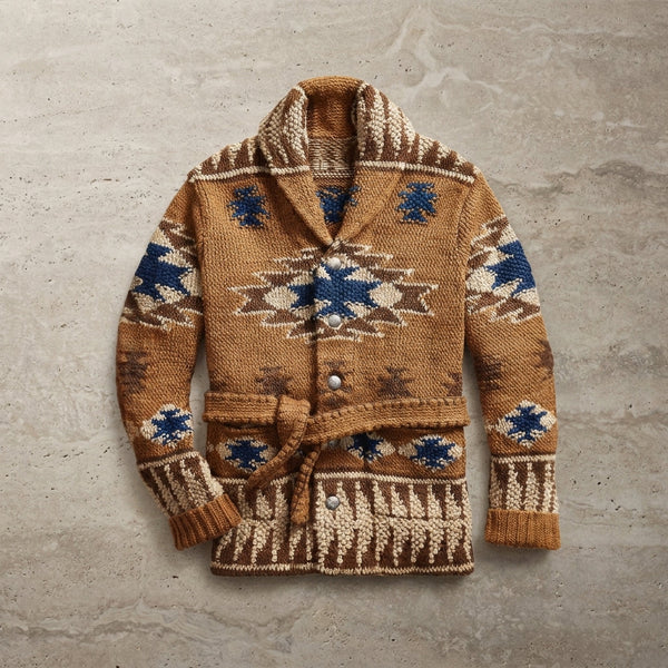 Men's Brown Jacquard Cardigan - image 1