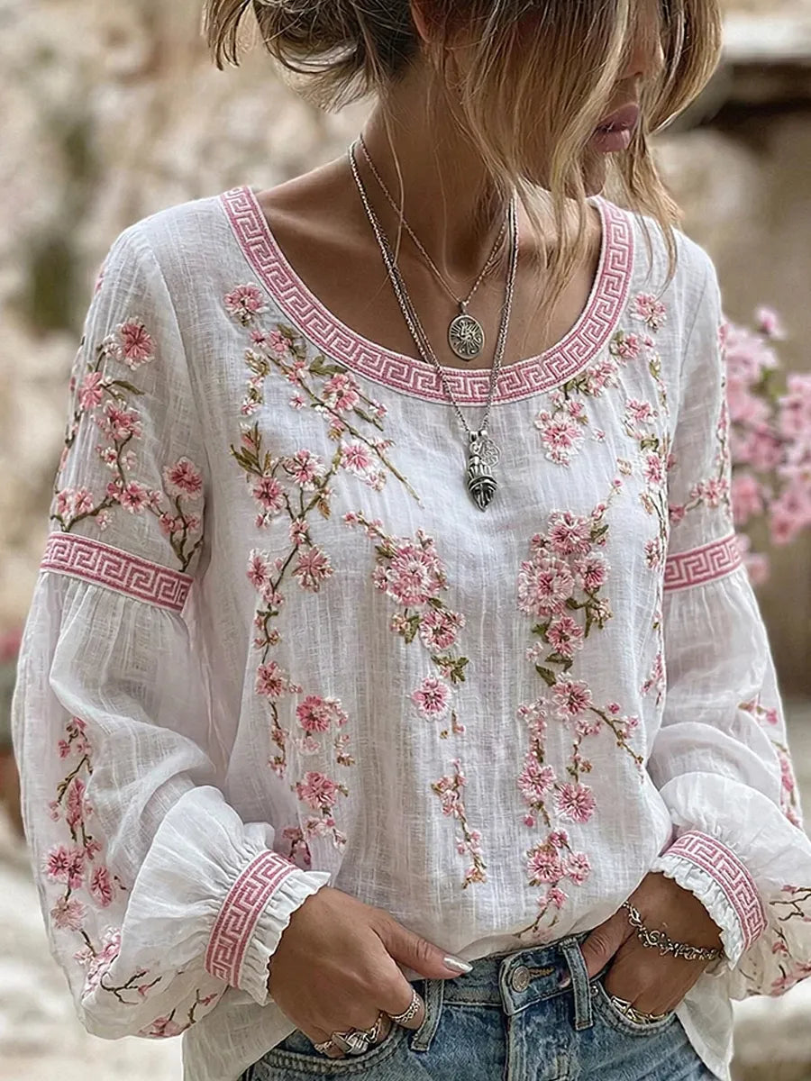 MARY™ - Floral Gathered-Sleeve Blouse