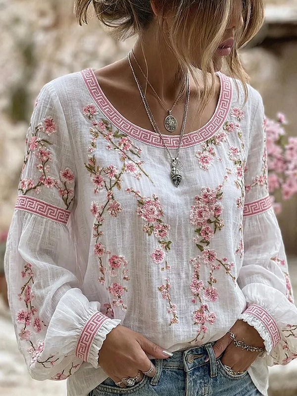 MARY™ - Floral Gathered-Sleeve Blouse