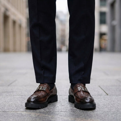 Men's Croc Texture Loafers with Thick Sole - image 1