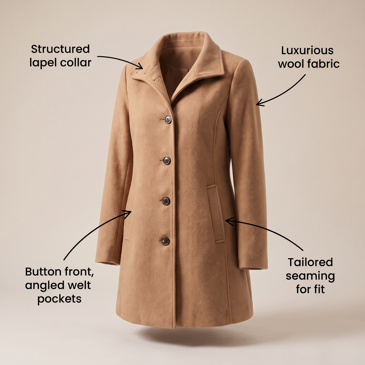 Women's Wool Look Straight Cut Coat with Button Front - image 3