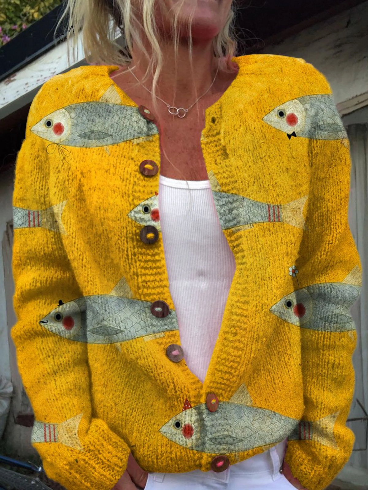 Women's Fish Print Knit Cardigan - image 1
