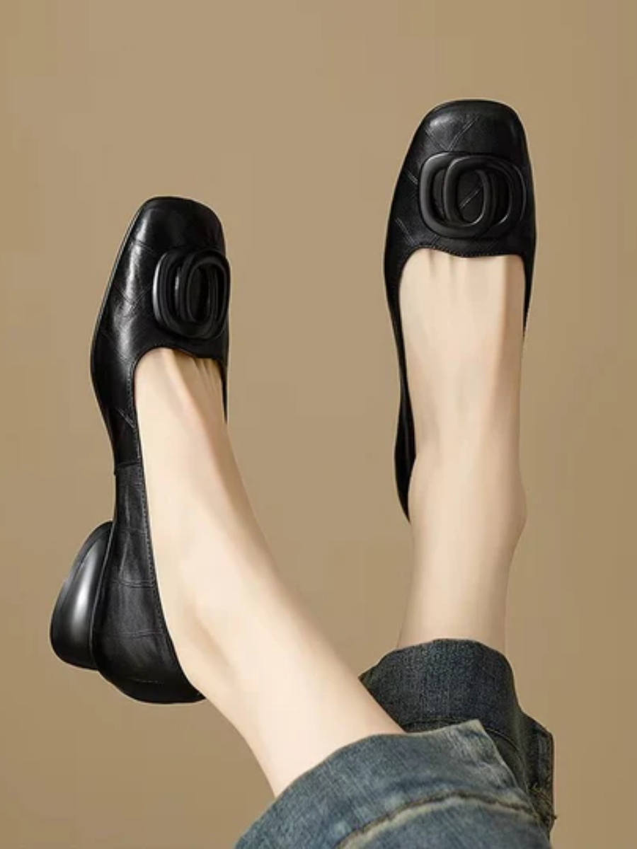 OPIUM | Leather Ballerinas with Square Toe