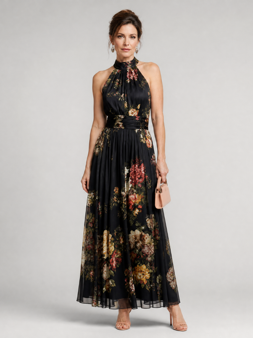 Sienna | Floral Halter Neck Midi Dress for Women